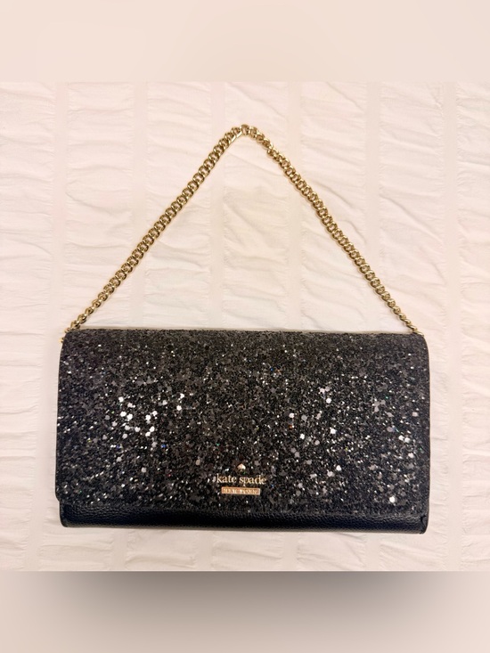 kate spade Handbags - Kate Spade Black Glitter Chain Clutch with Gold Chain